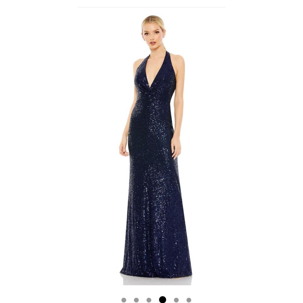 Mac Duggal Navy Sequin Halter Neck Gown